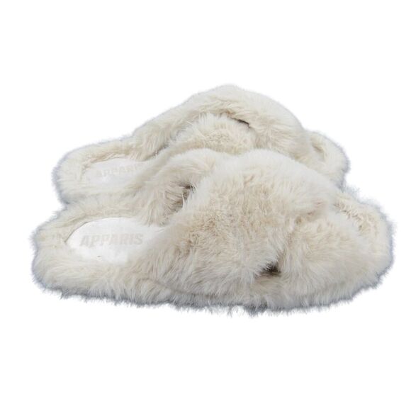 NEW Apparis Women Size 9 White Furry Crossband Bedroom Slippers - Picture 1 of 6